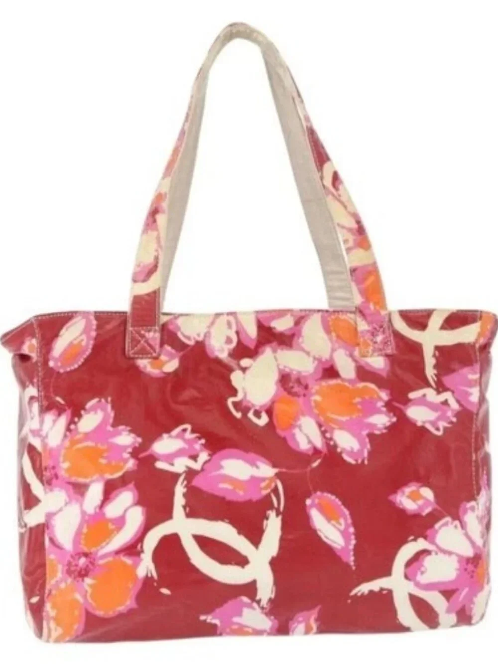 CHANEL Camelia Tote Bag Nylon Red CC Auth 164053